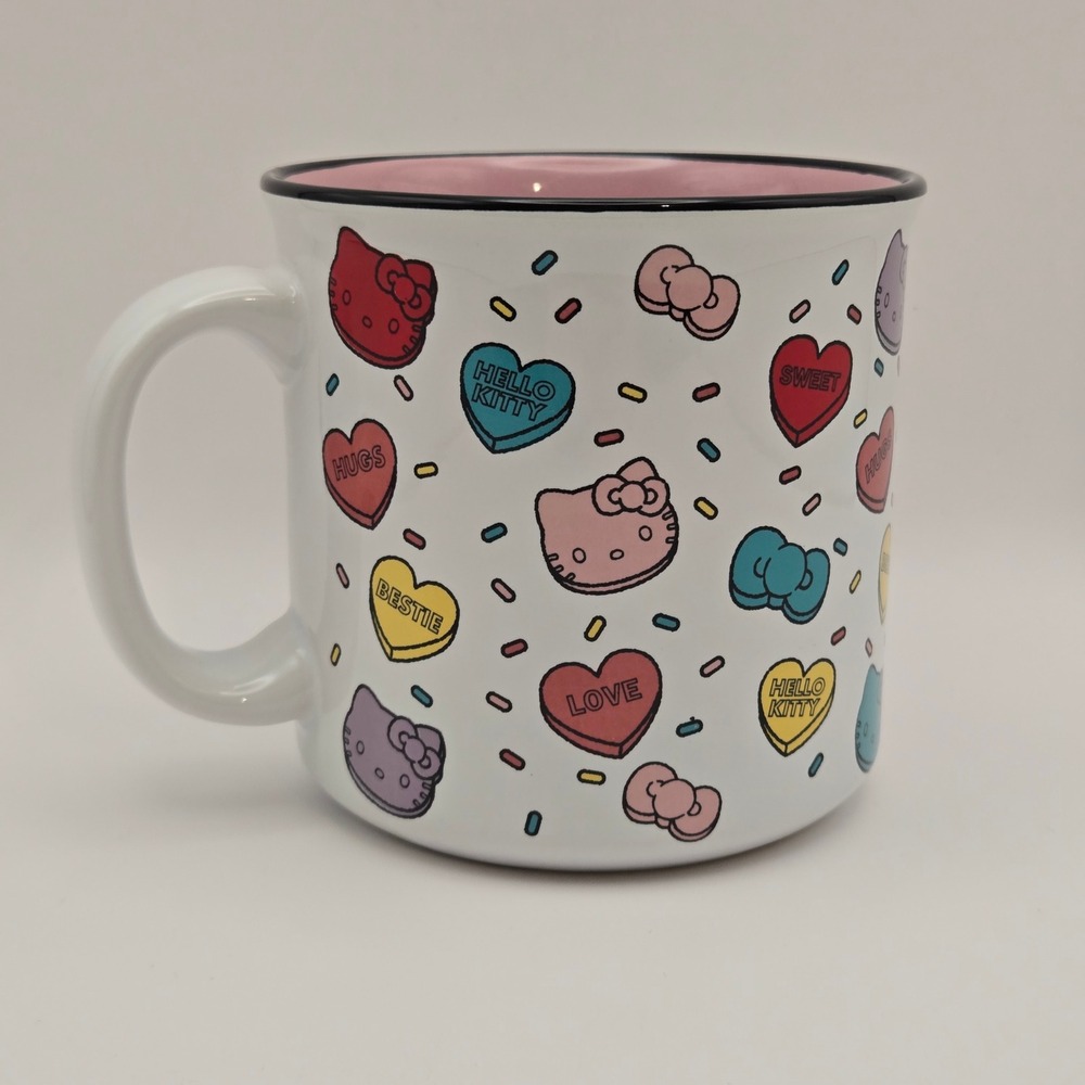 Hello Kitty New Conversation Heart Sprinkle Ceramic Coffee Mug White Pink Kawaii